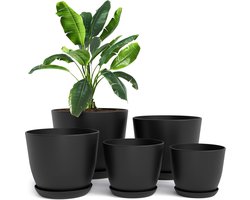 Kunststof Plantenbakken - Moderne Decoratieve Potten - Set van 5 - Zwart - Voor Binnen
