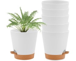 Kunststof plantenpot met bewateringssysteem set van 6 - zelfbewaterende plantenbakken met schotel - ronde plantenpot voor binnen en balkon - tuinplanten succulente - cactus - 165 cm wit.