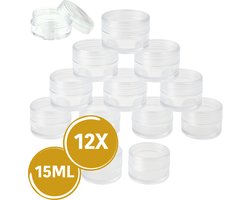 Kunststof Potjes 15ML - Hervulbaar - Multifunctioneel - Reisverpakking - Hobbymateriaal - 12 stuks