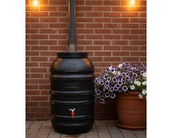 Kunststof Regenton Zwart 220 L, inclusief Kraan – Waterton / Watervat - Recycled - Noodopvang Water - Op=Op