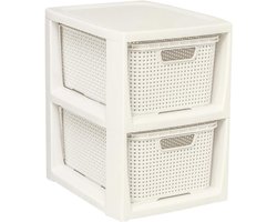 Kunststof Rek met Uittrekbare Manden in Rotan Design - 29,5 x 24 x 32,8 cm