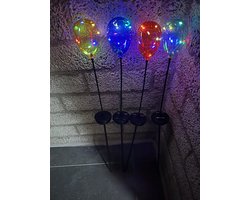 Kunststof solarlampen op tuinsteker "Ballon" - groen/oranje/geel/blauw - Set van 4 stuks - met multi-colour LED - tuinsteker - hoogte 62 x 6 x 1 cm - Tuindecoratie - Tuinverlichting