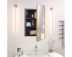 Kunststof spiegelkast afgeschuinde rand rond hoekmetalen frame goud 40 x 61 cm - verzonken en opbouwmontage