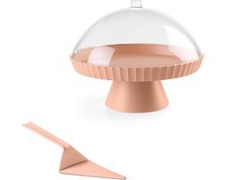 Kunststof taartschaal / serveerschaal Agora - (∅ 30 x H 24 cm) koraal roze - inclusief stolp en taartschep