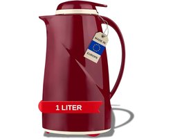 Kunststof thermoskan - 1 liter - rood - geschikt voor warme en koude dranken