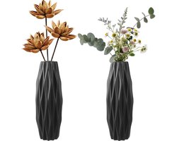 Kunststof Vazen - Imitatie Keramiek - Decoratief Accent - Lichtgewicht Onbreekbaar - 21 cm Hoog - Zwart