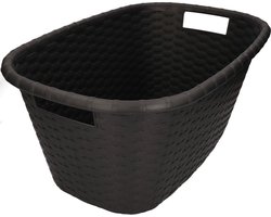 Kunststof wasmand - zwart - 35 liter - 60 x 40 x 25 cm - manden voor wasgoed
