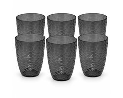 Kunststof Waterglazen Set van 6 – Antracietgrijze Drinkglazen – Herbruikbare Drinkbekers met Reliëf – Ø 8,5 x 11 cm – Grijs