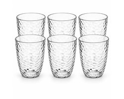 Kunststof Waterglazen Set van 6 – Transparante Drinkglazen met Reliëf – Herbruikbare Drinkbekers – Ø 8,5 x 11 cm – Voor Binnen & Buiten – Transparant