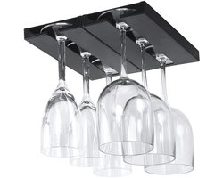 Kunststof wijnglazenrek, wijnglazenhouder voor onder een plank of kast zonder boren, hangend rek voor wijnglazen, organizer voor bar, kast of keuken, 2 stuks, zwart