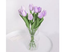 Kunsttulpen 10 stuks - Tulpen - Zeer Zacht - Paars/wit - Tulpen - 10 stuks- Kunstbloemen - Kunst Tulpen - Kunst Boeket - Tulp - 33 CM - Zijden Bloemen - Bruiloft - Voorjaar - Lente - Pasen, cadeau, Moederdag