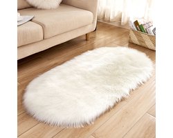 Kunstwollen vloerkleed/mat voor woonkamer, bank en slaapkamer (50*120cm, wit)