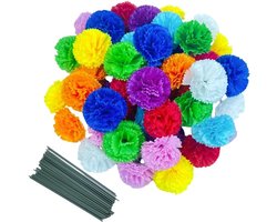 Kunstzijden anjers met stengels - Set van 50 bloemkoppen - Diwali Home Decor - Doodshoofd krans - Cake ornamenten - Multicolor