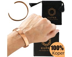 Kupra Premium Koperen Armband – Glad - 100% Puur Koper – Unisex – Verstelbaar – Met Fluwelen Draagzak – Met Luxe Sieradendoosje - Handgemaakt – Ayurveda – Koperen Armband Heren – Koperen Armband Vrouwen – Armband Koper - One Size Fits All