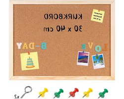 Kurk-Board Prik-Bord - Perfect voor Kantoor, School en Thuis - 30 x 40 cm - Grenen Frame