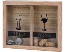 Kurk en bierdop houder meter - hout - 25x21x4cm- kurk - wijn - bier - Wandmontage