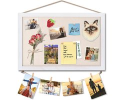 kurk wandbord kurkbord met linnen 30×40CM kurk prikbord, kurkbord dubbelzijdig bord met wit houten frame voor thuis, keuken en kantoor 1 stuk