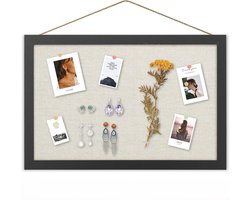 kurk wandbord kurkbord met linnen 30×40CM kurk prikbord, kurkbord dubbelzijdig bord met zwarte houten lijst voor thuis, keuken en kantoor 1 stuk