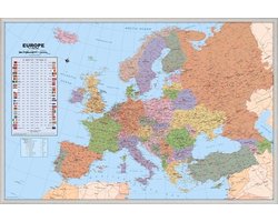 Kurk24 Europa Kaart Prikbord – 90 x 60 cm – Kurken Landkaart met Zilveren Lijst – Inclusief 12 Vlaggenspelden – Reisplanner en Wanddecoratie