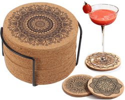 Kurken Onderzetters - 12 stuks - Met Mandala-Prints - Onderzetters voor Glazen - Stijlvolle en Natuurlijke Bescherming voor Uw Tafel - Antislip - Duurzaam - Hittebestendig - Rond