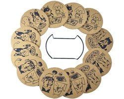 Kurken onderzetters - Drank pads - Tafel beschermen - Met metalen houder - 12 stuks 10cm - Natuurlijk