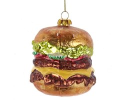 Kurt S. Adler kerstornament dubbele cheeseburger 3D glas - Kersthanger