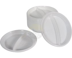 KURTT - 100 Plastic borden 2 vak - herbruikbare borden ( europese norm EN12875-1 gecertificeerd) vaatwasserbestendig - ø 22cm