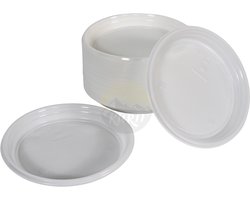 KURTT - 100 Plastic borden onverdeeld - herbruikbare borden ( europese norm EN12875-1 gecertificeerd) vaatwasserbestendig - ø 22cm