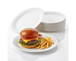 KURTT - 100x papieren borden - Ø 23cm - wegwerp borden - kartonnen borden - feestborden - BBQ borden - wegwerpservies - borden wit