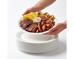 KURTT - 100x papieren borden - Ø 26cm - wegwerp borden - kartonnen borden - dinerborden - grote borden - BBQ borden - wegwerpservies wit