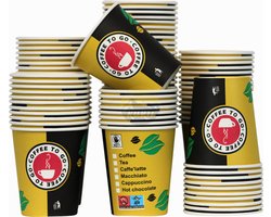 KURTT 200 Koffiebekers to go - Koffiebeker karton Goud Zwart - 8oz/200ml - drinkbekers, wegwerpbekers, papierenbeker