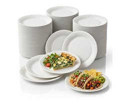 KURTT - 200x papieren borden - Ø 18cm - wegwerp borden - kartonnen borden - gebaksbordjes - taartbordjes - dessertbordjes - papieren bordjes wit