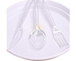 KURTT Herbruikbare Bestekset Transparant 19 cm - 300 Stuks - 100x Vorken, 100x Messen 100x Lepels - Plastic Bestek - Vaatwasbestendig en BPA-vrij
