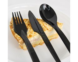 KURTT Herbruikbare Bestekset Zwart 19 cm - 300 Stuks - 100x Vorken, 100x Messen 100x Lepels - Plastic Bestek - Vaatwasbestendig en BPA-vrij