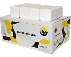 KURTT Papieren handdoekjes 2-laags (tissue) 3200 vellen 24 x 21 cm cellulose wit, Z vouw papieren handdoekjes 2 laags, handdoekjes papier