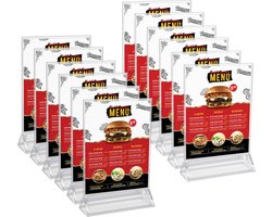 Kurtzy A5 Bord Houder (12 Pak) – L16 x H24,5 cm – Helder Plastic Dubbelzijdige Verticale Tafel Display Houders – Restaurant Menu Kaart, Fotolijst & Advertentie Poster Standaard