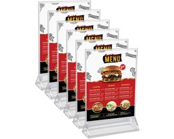 Kurtzy A6 Bord Houder (6 Pak) – L11 x H19,5 cm – Helder Plastic Dubbelzijdige Verticale Tafel Display Houders – Restaurant Menu Kaart, Fotolijst & Advertentie Poster Standaard