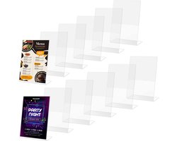 Kurtzy Doorzichtig Plastic Bord Houder (12 Pak) – Gehelde Portret Plastic Display Houders – Tafel Top Restaurant Menu, Kantoor Bureau Kaarten, Advertenties, Pamflet, Flyer, Papier Houder & Fotolijst