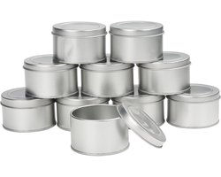 Kurtzy Rond Zilveren ALuminium Bak met Deksel (10 Pak) – 6,5 x 4 cm – Lege Metalen Opslag Reis Bakjes – Container Potten Voor DIY Hobby Kruiden