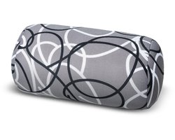Kuschelmaxx Rolkussen - Sierkussen Rond Cilinder 17 x 33 cm - Grijs lijnen-design - Stevig en zacht - Mooie print - Gevuld met microgranulaat - Vormvast & Wasbaar - Ideaal voor op de bank, bed, auto of op reis - Inclusief Wasnet