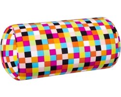 Kuschelmaxx Rolkussen - Sierkussen Rond Cilinder 17 x 33 cm - Quadrat-design - Stevig en zacht - Mooie print - Gevuld met microgranulaat - Vormvast & Wasbaar - Ideaal voor op de bank, bed, auto of op reis