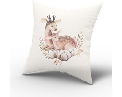 Kussen aquarel hertjes-Kinderkamer decoratie-Kinderkamer accessoires-Kussen aquarel hertjes wit-Kussen incl binnen kussen-maat 40x40