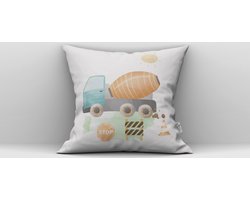 Kussen beton wagen-Kinderkamer decoratie-Kinderkamer accessoires-babykamer-Kussen incl binnen kussen-maat 40x40