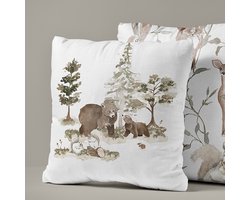 Kussen bosdieren beren-Kinderkamer decoratie-Kinderkamer accessoires-Kussen bosdieren aquarel-Kussen incl binnen kussen-maat 40x40