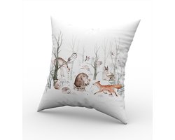 Kussen Bosdieren-Kinderkamer decoratie-Kinderkamer accessoires-Kussen Forest friends-Kussen incl binnen kussen-maat 40x40