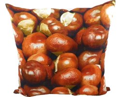 Kussen Canvas - Decoratief Kussen - Woonkamer Decoratie - Houten Kastanjes Print - Vierkant Kussen