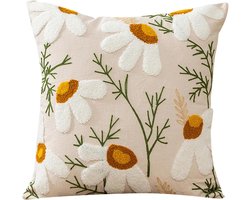 Kussen Covers geborduurde bloemen decoratieve kussens woonkamer,decoratieve kussens borduurwerk kussen cover voor woonkamer bank gooien kussens 45x45cm,witte chrysantem patroon