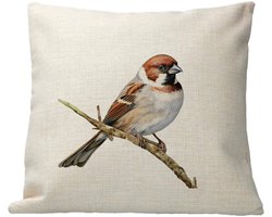 Kussen - Design - Vogel - Mus - Linnen - Kleurvast - inclusief vulling