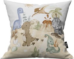 Kussen Dino's-Kinderkamer decoratie-Kinderkamer accessoires-Kussen incl binnen kussen-maat 40x40