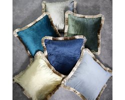 kussen fluweel gouden franjes navy 45x45cm